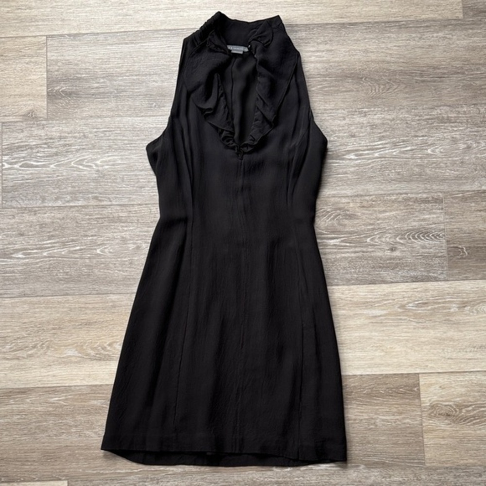 AX Armani Exchange Black Sleeveless Ruffle-Trim V-Neck Mini Dress